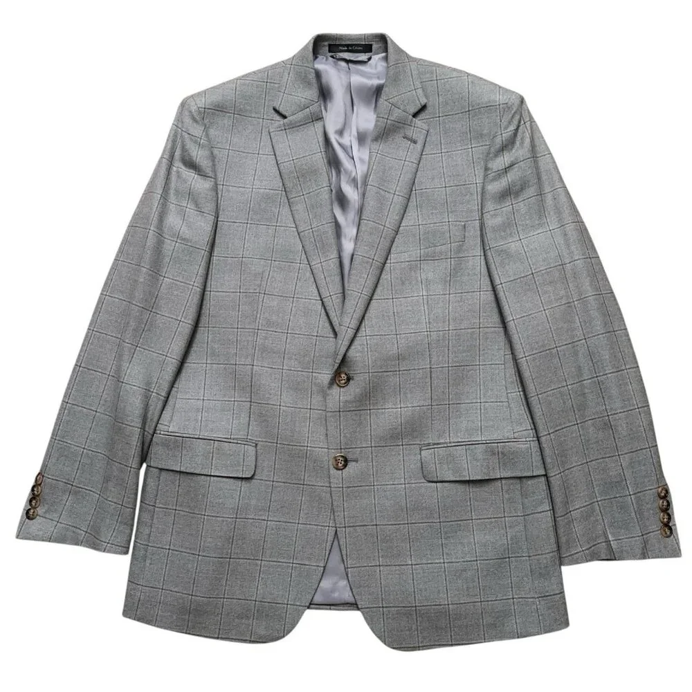 Lauren Ralph Lauren Blazer Jacket Mens Size 40R Sports Coat Wool Silk Plaid Gray